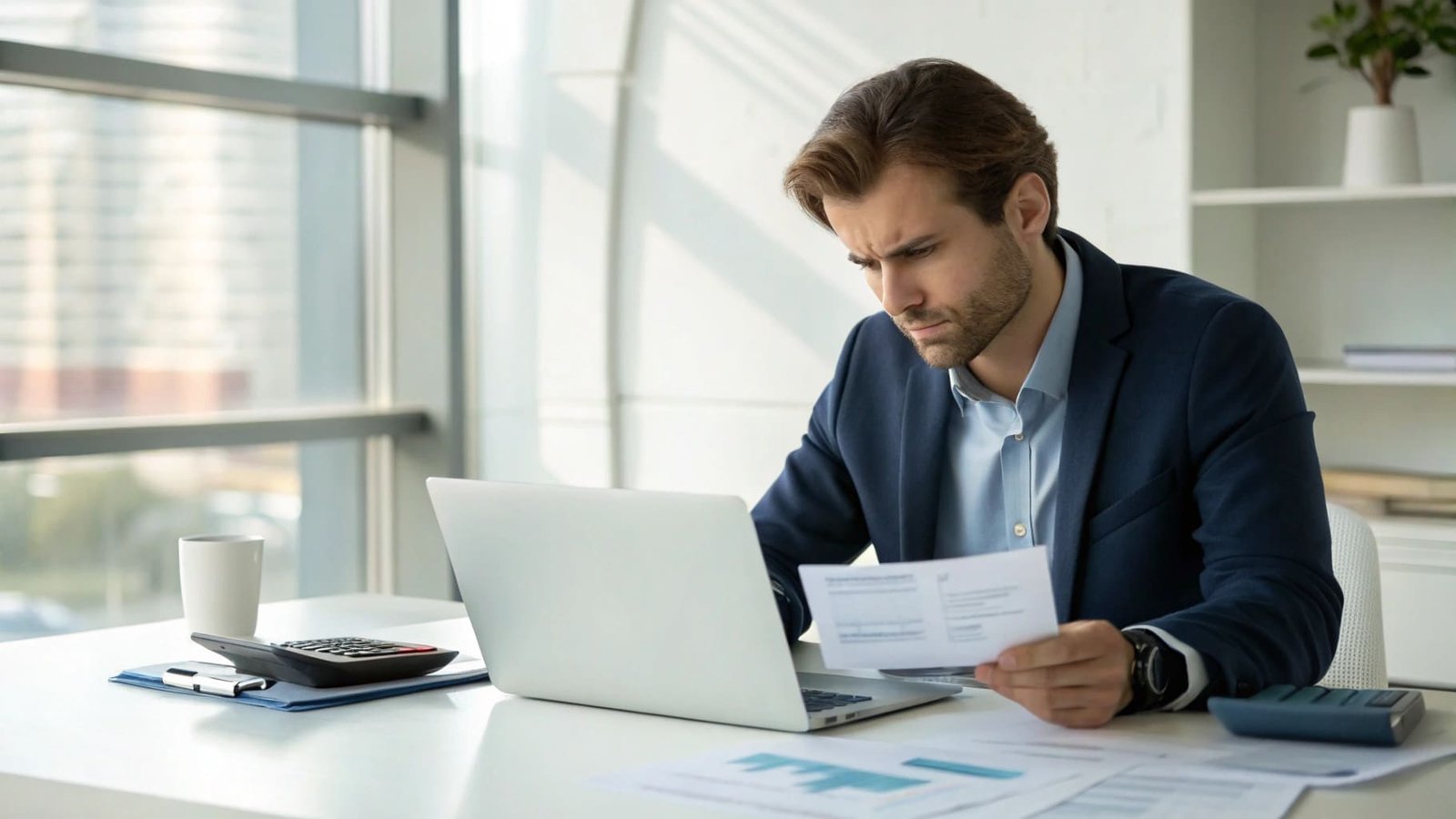 Professional working at a desk with a laptop